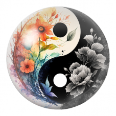 Cabochon en Verre Illustré Yin Yang Fleurs Aquarelle Colorées et Noires 12 à 25mm pour la Création de Bijoux Fantaisie - DIY