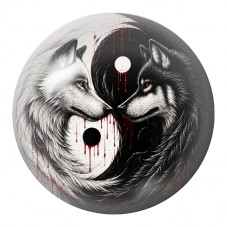 Cabochon en Verre Illustré Yin Yang Deux Loups Noir Blanc et Rouge 12 à 25mm pour la Création de Bijoux Fantaisie - DIY