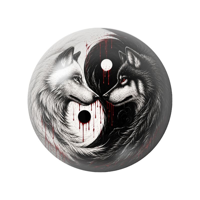 Cabochon en Verre Illustré Yin Yang Deux Loups Noir Blanc et Rouge 12 à 25mm
