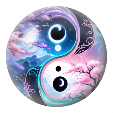 Cabochon en Verre Illustré Yin Yang Fleurs de Cerisier sous les Lunes 12 à 25mm pour la Création de Bijoux Fantaisie - DIY