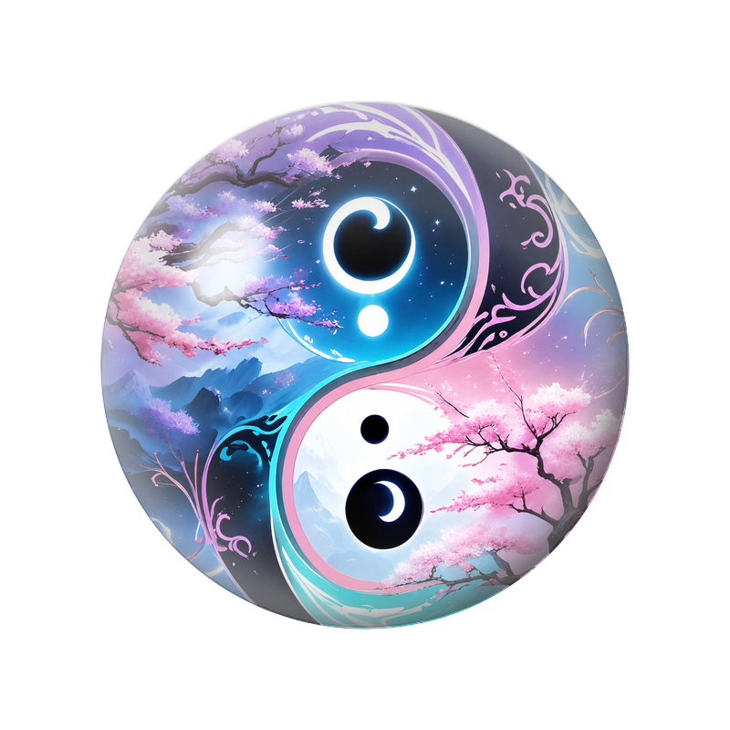 Cabochon en Verre Illustré Yin Yang Fleurs de Cerisier sous les Lunes 12 à 25mm