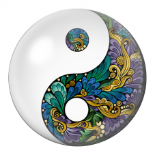 Cabochon en Verre Illustré Yin Yang Arabesques Florales Bleues et Dorées 12 à 25mm pour la Création de Bijoux Fantaisie - DIY