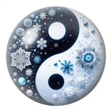 Cabochon en Verre Illustré Yin Yang Flocons de Neige Bleus et Blancs 12 à 25mm pour la Création de Bijoux Fantaisie - DIY
