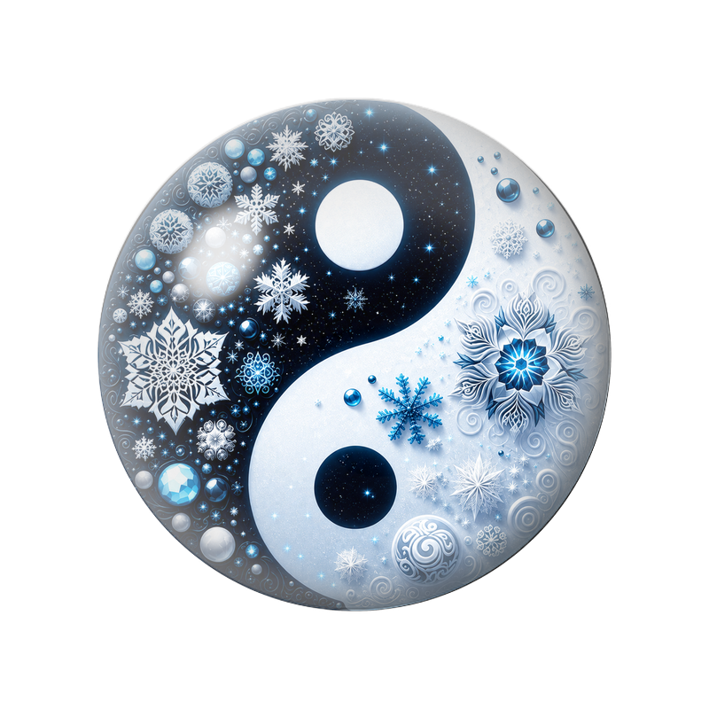 Cabochon en Verre Illustré Yin Yang Flocons de Neige Bleus et Blancs 12 à 25mm