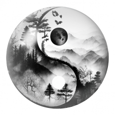 Cabochon en Verre Illustré Yin Yang Montagnes à l'Encre Noir et Blanc 12 à 25mm pour la Création de Bijoux Fantaisie - DIY
