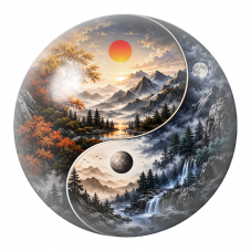 Cabochon en Verre Illustré Yin Yang Paysages de Jour et de Nuit 12 à 25mm pour la Création de Bijoux Fantaisie - DIY