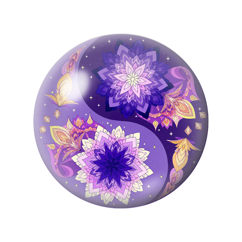 Cabochon en Verre Illustré Yin Yang Mandalas Violets sous les Étoiles 12 à 25mm