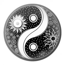 Cabochon en Verre Illustré Yin Yang Soleils Ornementaux Noir et Blanc 12 à 25mm pour la Création de Bijoux Fantaisie - DIY