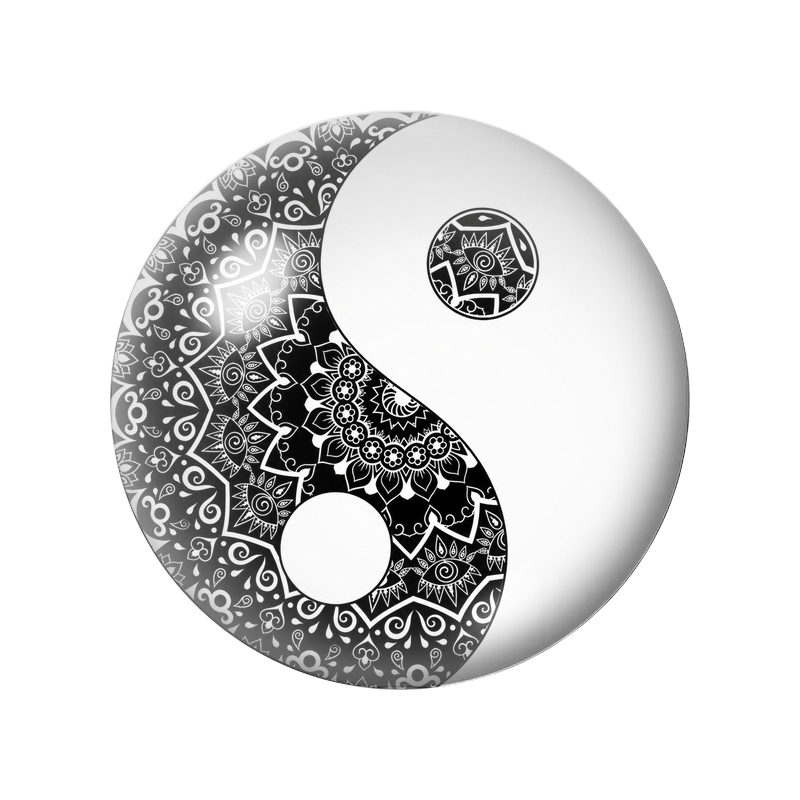 Cabochon en Verre Illustré Yin Yang Mandala Noir et Blanc 12 à 25mm