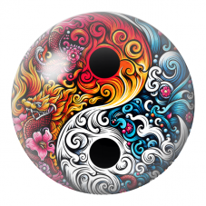 Cabochon en Verre Illustré Yin Yang Dragon de Feu et Vagues Bleues 12 à 25mm pour la Création de Bijoux Fantaisie - DIY