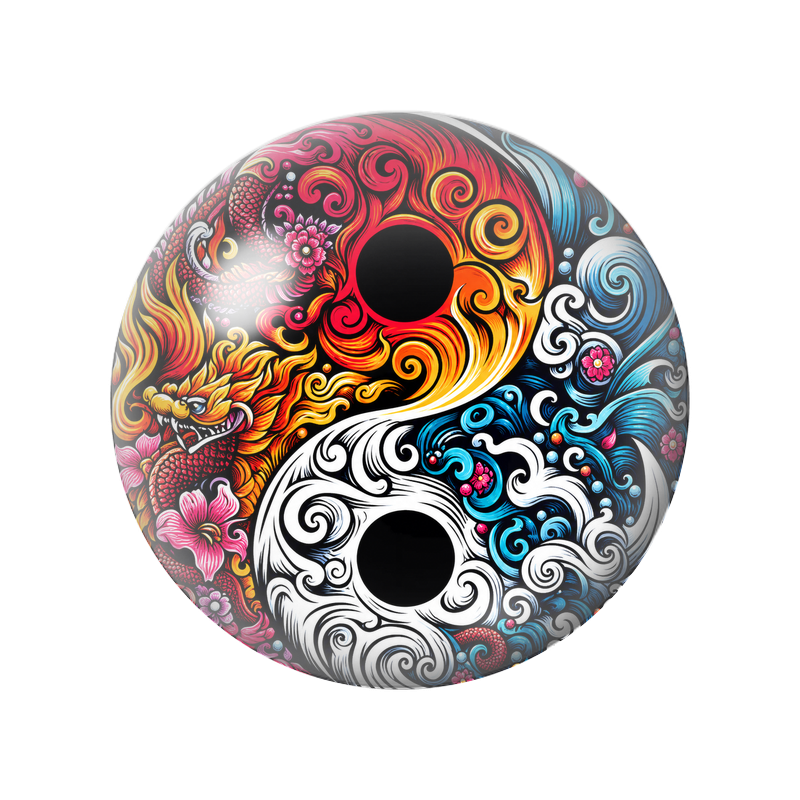 Cabochon en Verre Illustré Yin Yang Dragon de Feu et Vagues Bleues 12 à 25mm