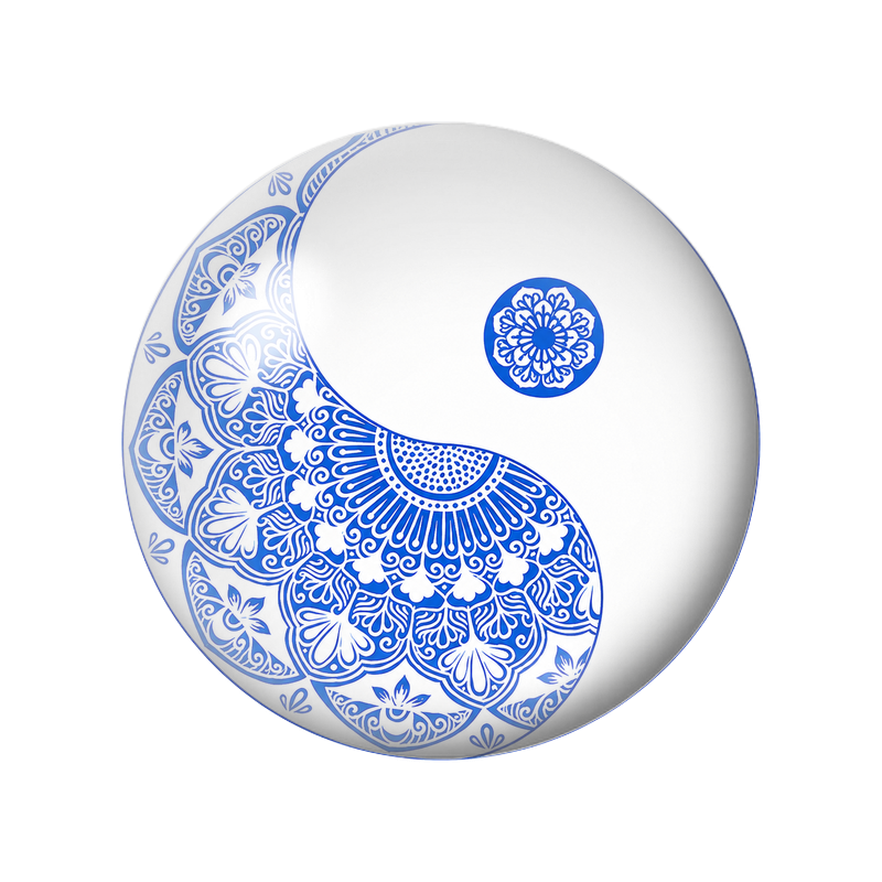 Cabochon en Verre Illustré Yin Yang Mandala Bleu Porcelaine 12 à 25mm