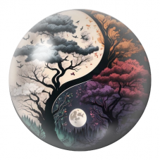 Cabochon en Verre Illustré Yin Yang Forêts des Quatre Saisons 12 à 25mm pour la Création de Bijoux Fantaisie - DIY