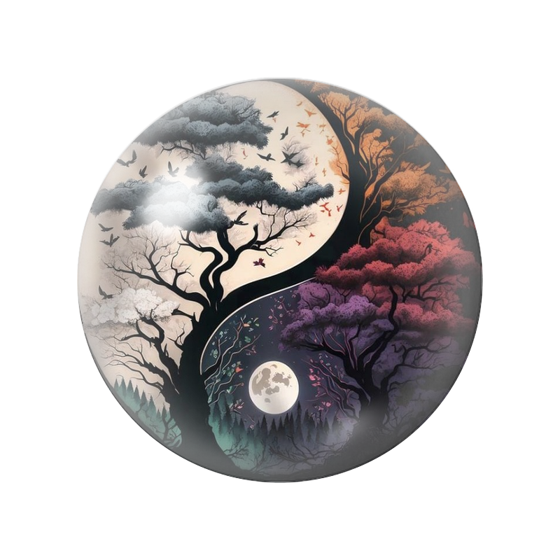 Cabochon en Verre Illustré Yin Yang Forêts des Quatre Saisons 12 à 25mm