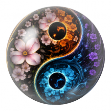 Cabochon en Verre Illustré Yin Yang Fleurs de Feu et de Glace 12 à 25mm pour la Création de Bijoux Fantaisie - DIY