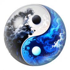 Cabochon en Verre Illustré Yin Yang Vagues d'Encre Noire et Bleue 12 à 25mm pour la Création de Bijoux Fantaisie - DIY