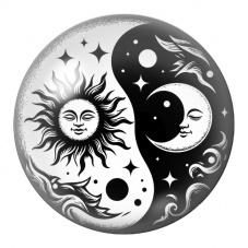 Cabochon en Verre Illustré Yin Yang Soleil et Lune aux Visages Paisibles 12 à 25mm pour la Création de Bijoux Fantaisie - DIY