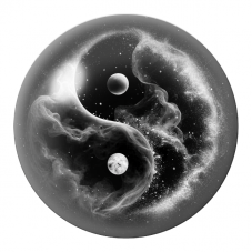 Cabochon en Verre Illustré Yin Yang Nébuleuse Noir et Blanc 12 à 25mm pour la Création de Bijoux Fantaisie - DIY