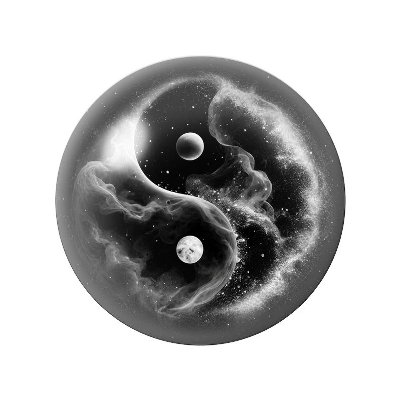 Cabochon en Verre Illustré Yin Yang Nébuleuse Noir et Blanc 12 à 25mm