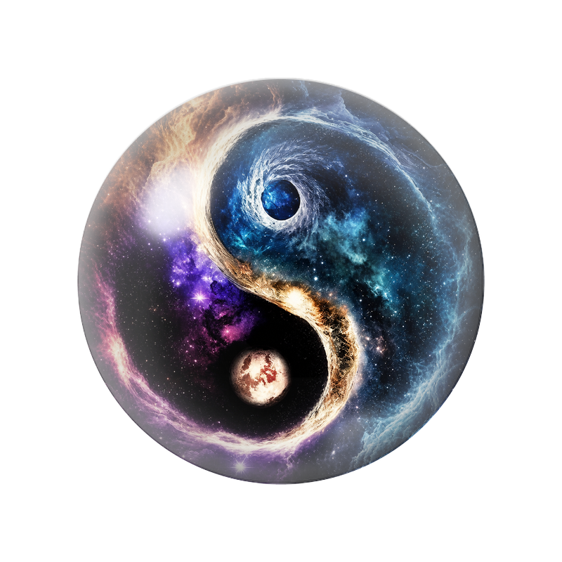 Cabochon en Verre Illustré Yin Yang Galaxies Bleue et Violette 12 à 25mm