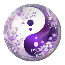 Cabochon en Verre Illustré Yin Yang Fleurs Violettes 12 à 25mm pour la Création de Bijoux Fantaisie - DIY