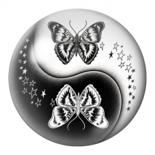 Cabochon en Verre Illustré Yin Yang Deux Papillons sous les Étoiles 12 à 25mm pour la Création de Bijoux Fantaisie - DIY