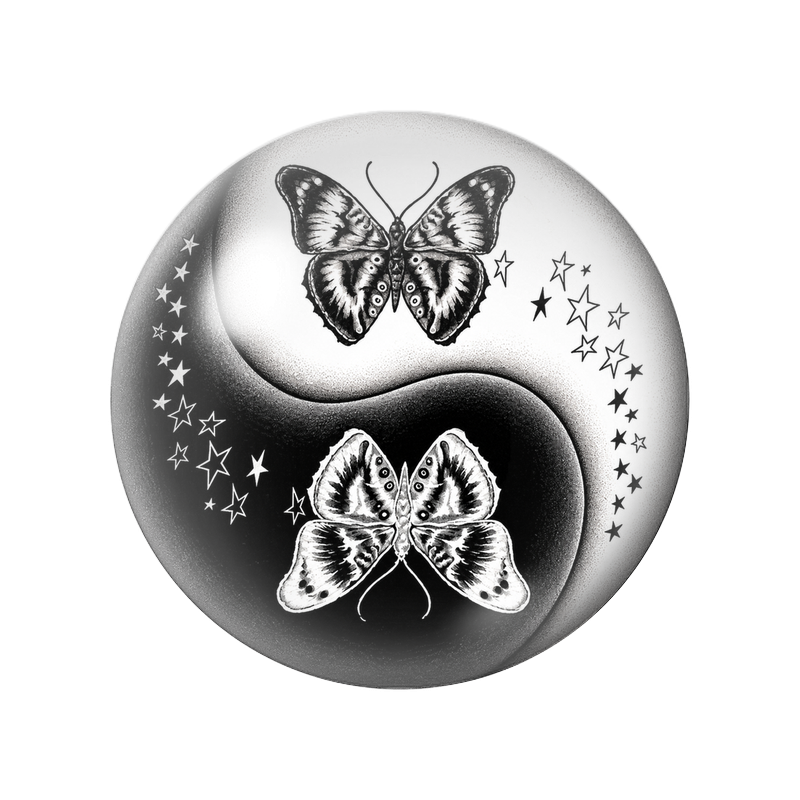 Cabochon en Verre Illustré Yin Yang Deux Papillons sous les Étoiles 12 à 25mm