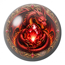 Cabochon en Verre Illustré Dragon Rouge Gardien du Rubis 12 à 25mm pour la Création de Bijoux Fantaisie - DIY