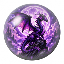 Cabochon en Verre Illustré Dragon Violet sous la Pleine Lune 12 à 25mm pour la Création de Bijoux Fantaisie - DIY
