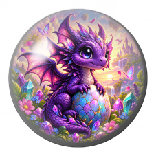 Cabochon en Verre Illustré Bébé Dragon Violet et Œuf de Cristal 12 à 25mm pour la Création de Bijoux Fantaisie - DIY