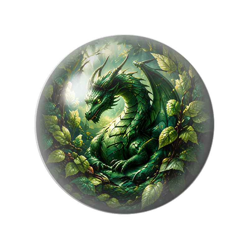 Cabochon en Verre Illustré Dragon Vert de la Forêt 12 à 25mm