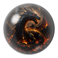 Cabochon en Verre Illustré Dragon Noir dans la Lave 12 à 25mm pour la Création de Bijoux Fantaisie - DIY