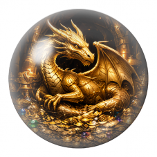 Cabochon en Verre Illustré Dragon Doré sur son Trésor 12 à 25mm pour la Création de Bijoux Fantaisie - DIY