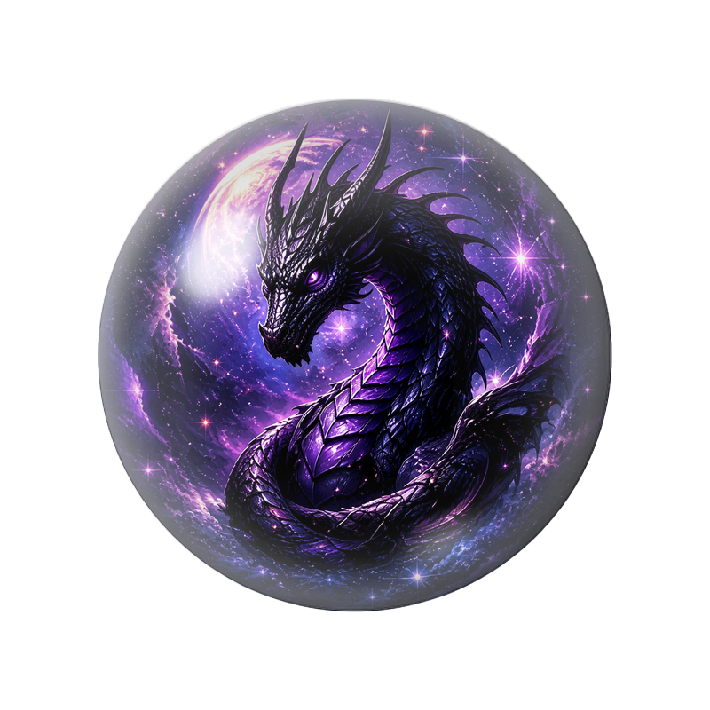 Cabochon en Verre Illustré Dragon Cosmique Violet 12 à 25mm