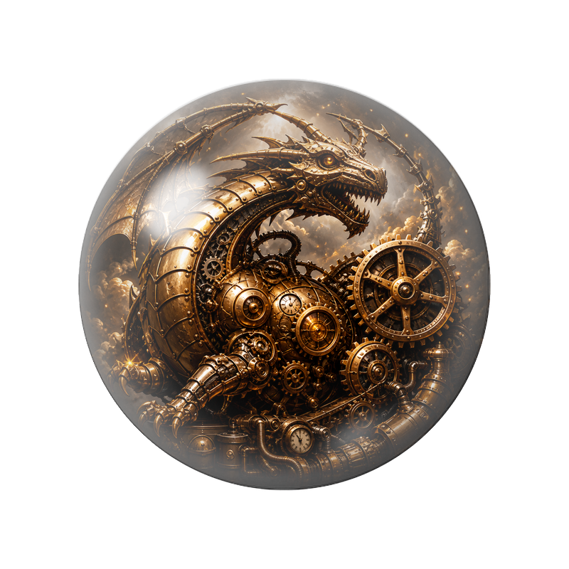 Cabochon en Verre Illustré Dragon Mécanique Steampunk 12 à 25mm