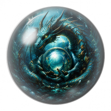 Cabochon en Verre Illustré Dragon Turquoise et Sphère Sous-Marine 12 à 25mm pour la Création de Bijoux Fantaisie - DIY