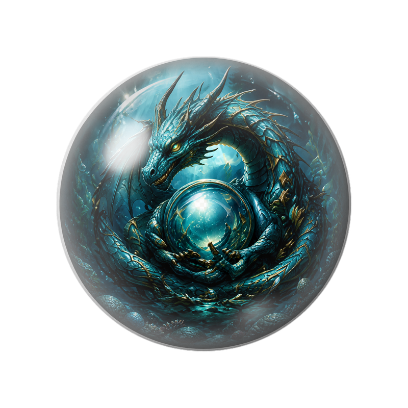 Cabochon en Verre Illustré Dragon Turquoise et Sphère Sous-Marine 12 à 25mm