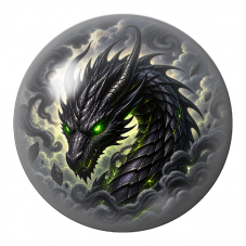 Cabochon en Verre Illustré Dragon Noir aux Yeux Verts 12 à 25mm pour la Création de Bijoux Fantaisie - DIY