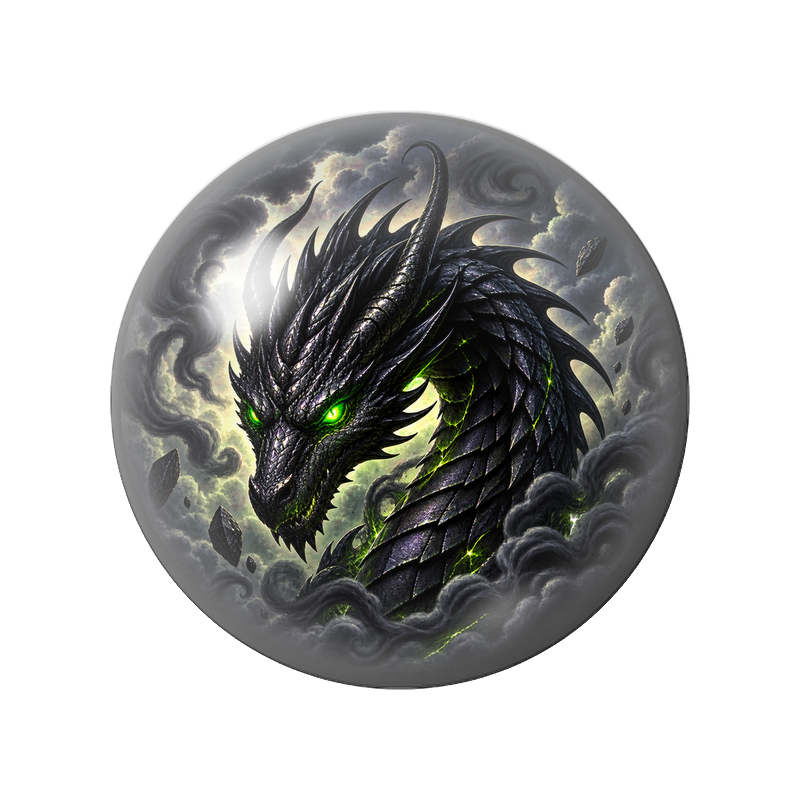 Cabochon en Verre Illustré Dragon Noir aux Yeux Verts 12 à 25mm