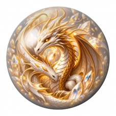 Cabochon en Verre Illustré Deux Dragons Blancs aux Cristaux Dorés 12 à 25mm pour la Création de Bijoux Fantaisie - DIY