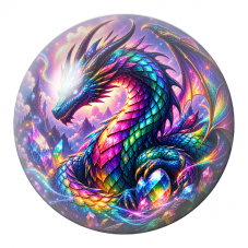 Cabochon en Verre Illustré Dragon Arc-en-Ciel et Cristaux Cosmiques 12 à 25mm pour la Création de Bijoux Fantaisie - DIY