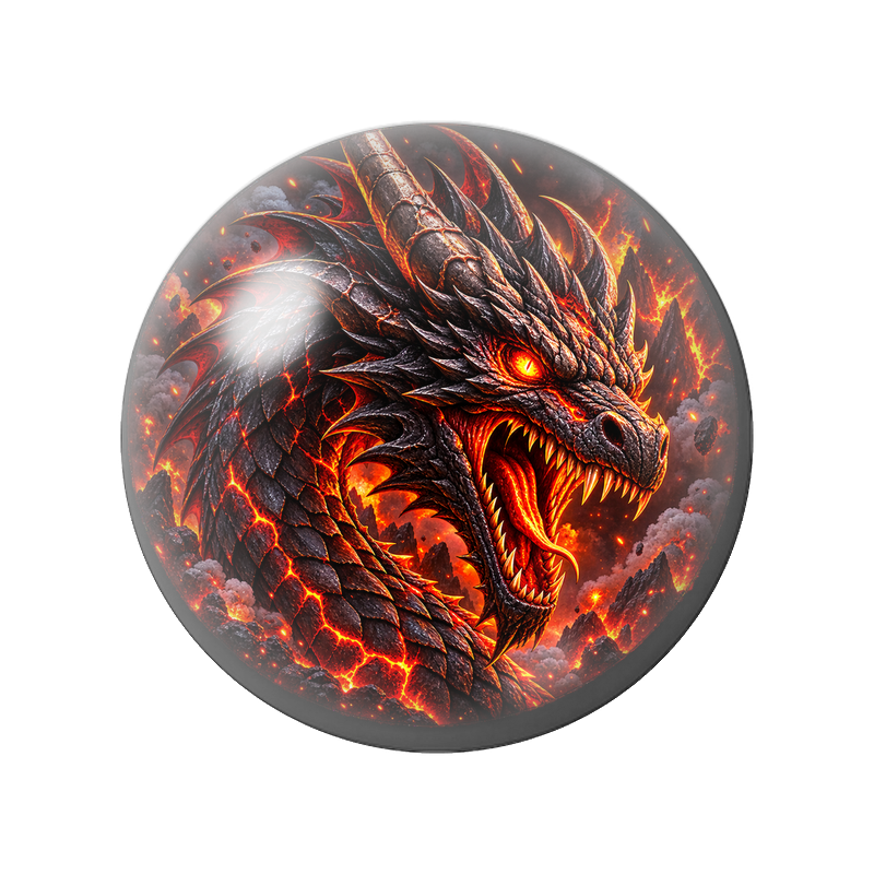 Cabochon en Verre Illustré Dragon de Lave Rugissant 12 à 25mm