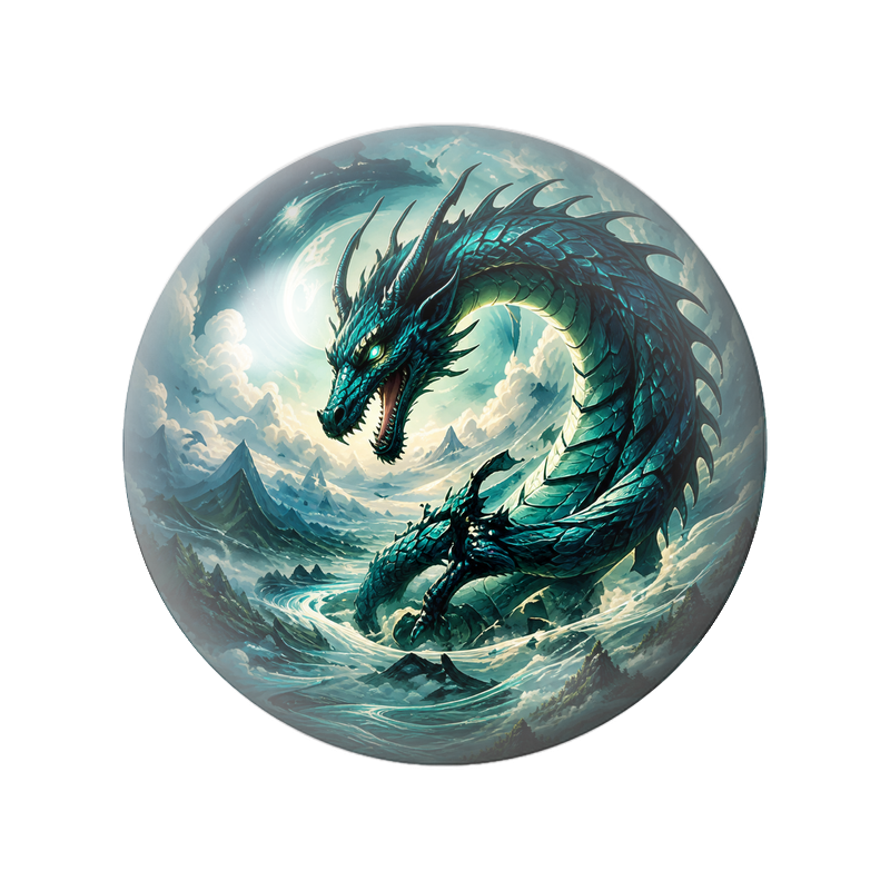 Cabochon en Verre Illustré Dragon des Vagues Turquoise 12 à 25mm