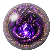 Cabochon en Verre Illustré Dragon Violet Gardien de l’Améthyste 12 à 25mm pour la Création de Bijoux Fantaisie - DIY