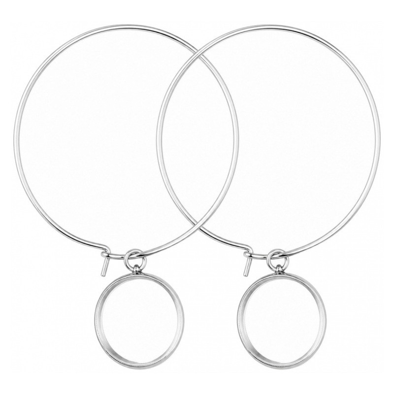 1 Paire de Supports Boucles d'Oreilles Créoles Argentées pour Cabochon 14mm