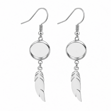1 Paire de Supports Boucles d'Oreilles Plumes en Acier Inoxydable Argenté pour Cabochon 12mm pour la Création de Bijoux Fantaisi