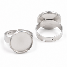 Support Bague Ajustable Argenté en Acier Inoxydable pour Cabochon 20mm pour la Création de Bijoux Fantaisie - DIY