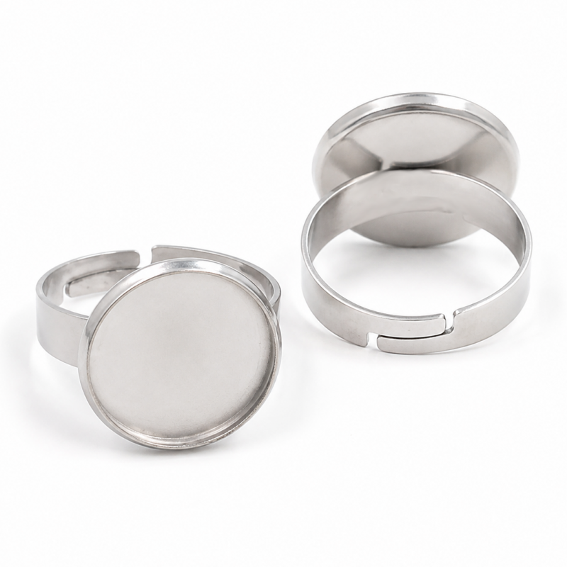 Support Bague Ajustable Argenté en Acier Inoxydable pour Cabochon 20mm