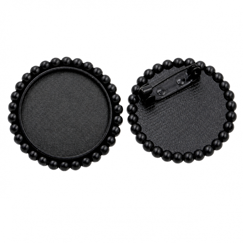 Support Broche Noir Perlé pour Cabochon 25mm