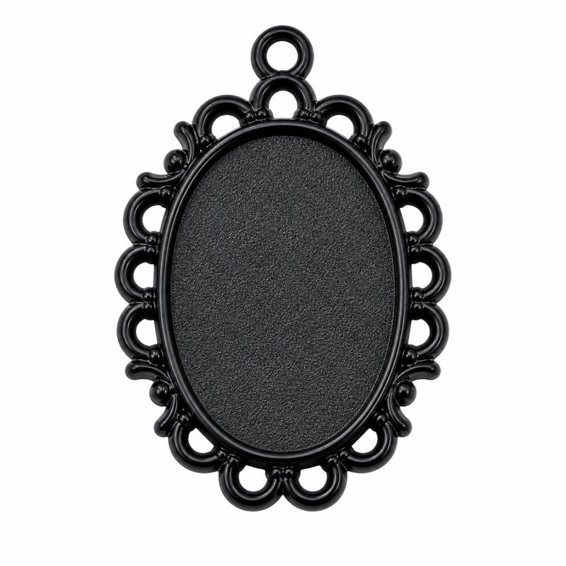 Support Pendentif Noir Ornementé pour Cabochon Ovale 13x18mm